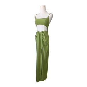 PRETTY LITTLE THING Texture Sage Side Slit Cut-Out Waist Maxi Dress